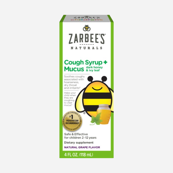 Zarbee's Naturals Children's Cough Syrup + Mucus with Dark Honey, Natural Grape Flavor, 4 fl oz