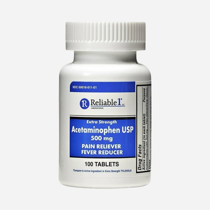 Reliable-1 Extra Strength Acetaminophen USP, Pain Reliever / Fever Reducer, 500 mg 100 Tablets