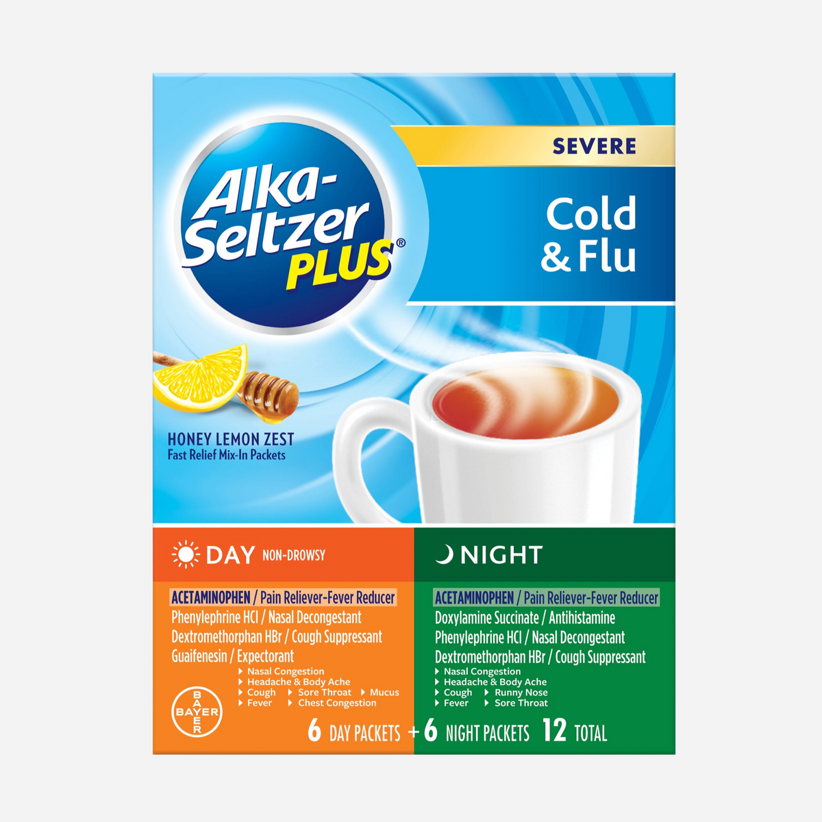 Mixaflu Alka-Seltzer Plus Severe Cold & Flu, Day + night Honey Lemon Mix-in Pa