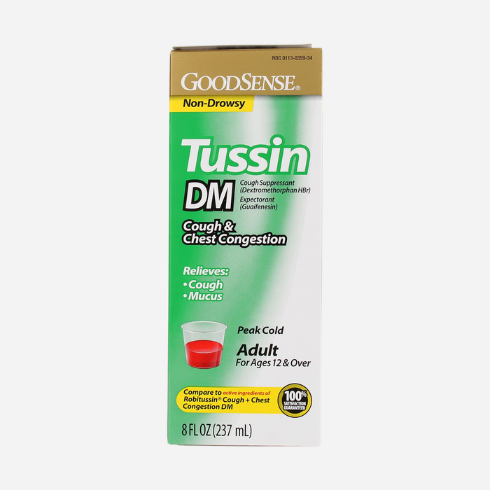 GoodSense Tussin DM Cough & Chest Congestion Cough Suppressant Liquid, 8 FL OZ